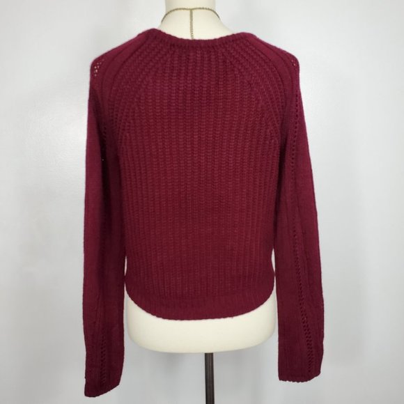Freshman Wine Colored Mixed Knit Crop Style Round Neck Sweater NEW S (Juniors) - Picture 6 of 12